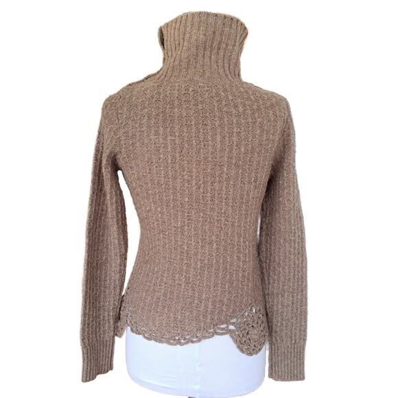 Anthropologie Moth Brown Turtleneck Cowl Wool Sweater Small Crochet Boho - Picture 4 of 11